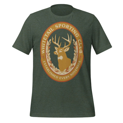Whitetail Sporting Club vintage deer hunting tee — Heather Forest, front