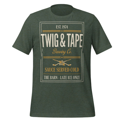 Twig and Tape Brewing Co. beer league hockey t-shirt — Heather Forest, front
