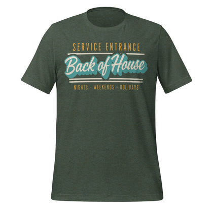 Line Cook Back of House retro diner service sign t-shirt — Heather Forest, front