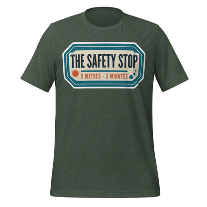The Safety Stop vintage scuba diving travel decal t-shirt — Heather Forest, front