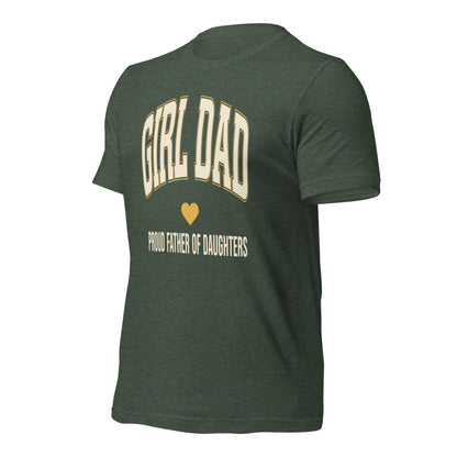 Girl Dad retro varsity tee — Heather Forest, front-right