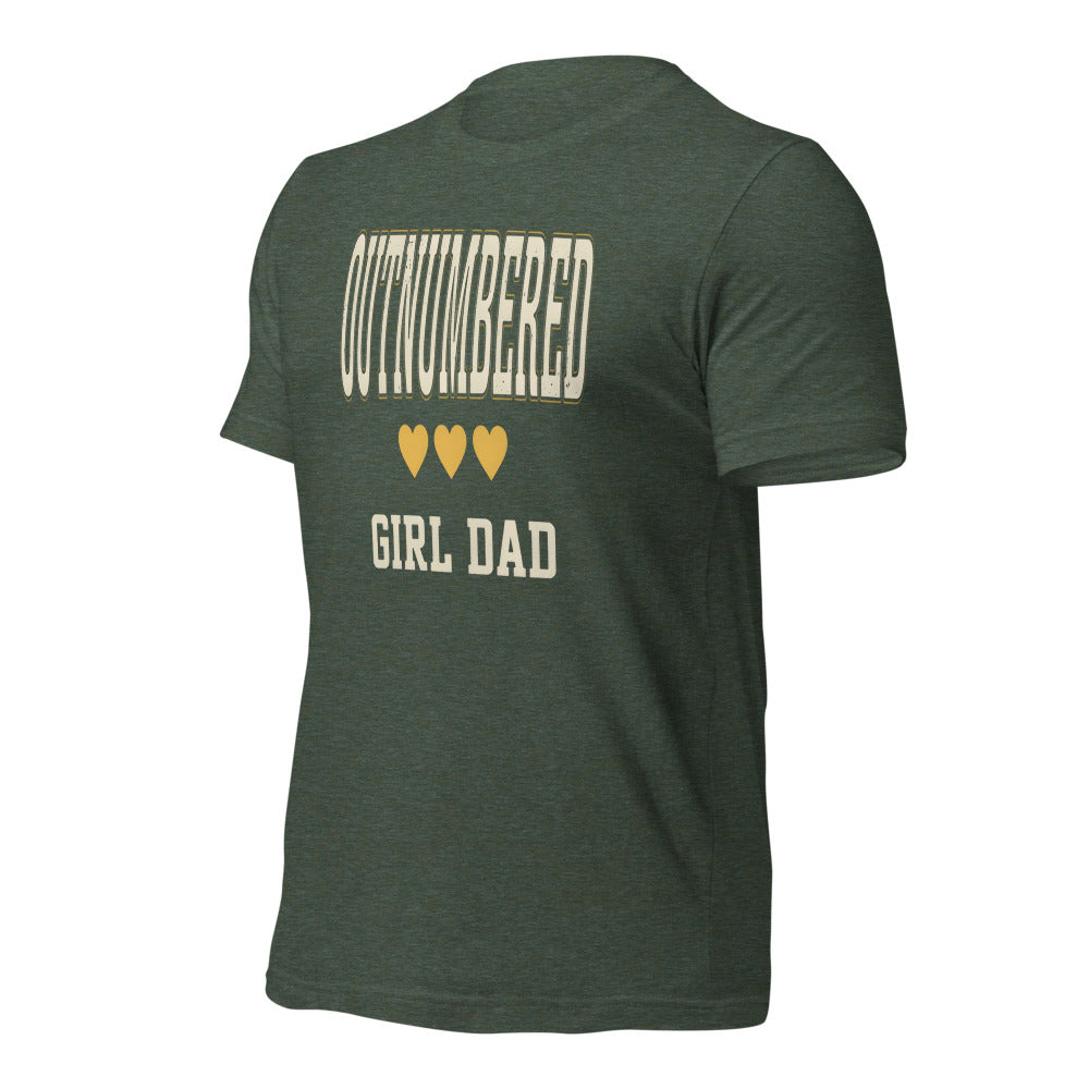 Girl Dad Outnumbered & Proud tee — Heather Forest, front-right