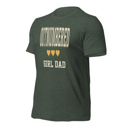 Girl Dad Outnumbered & Proud tee — Heather Forest, front-right
