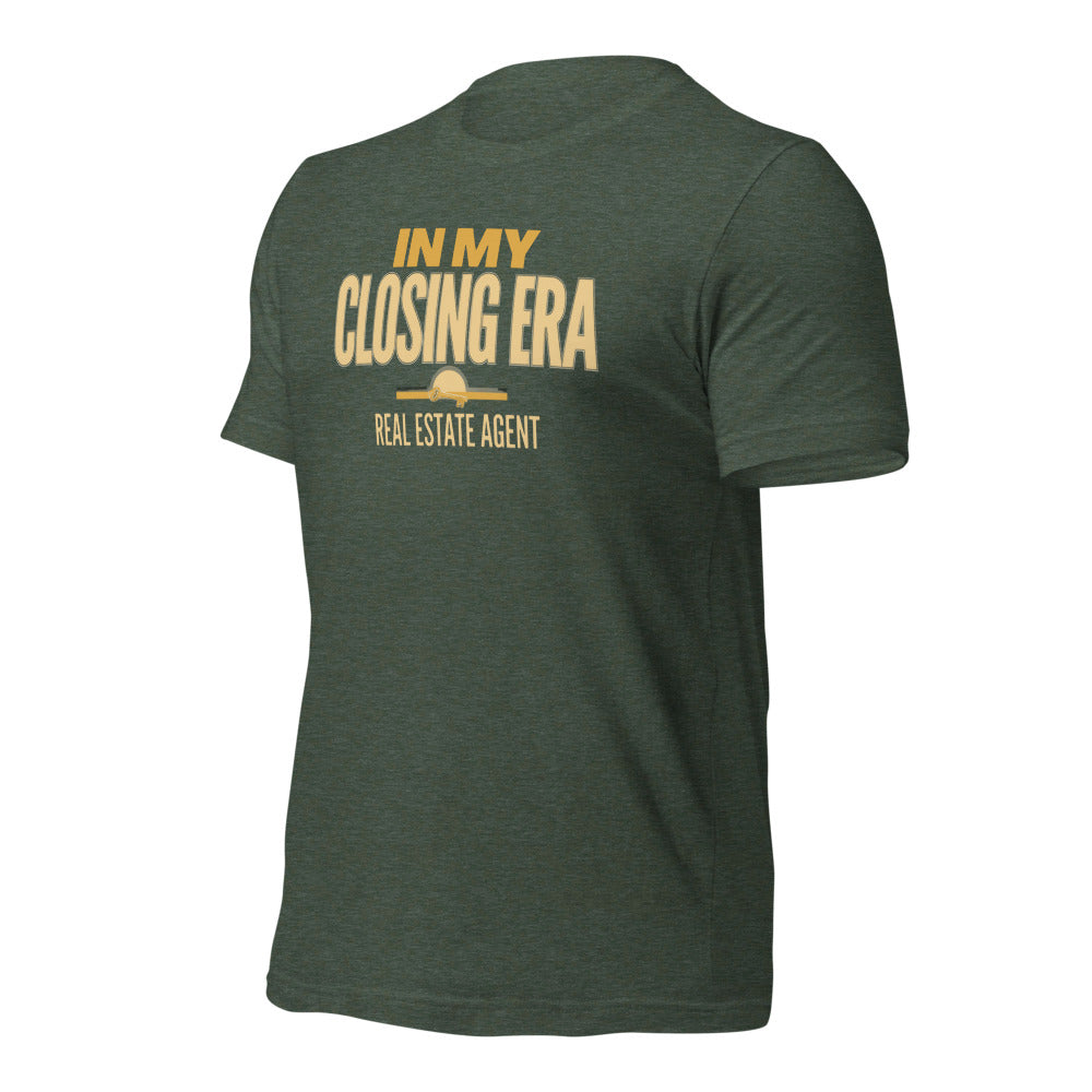 In My Closing Era real estate agent tee — Heather Forest, front-right