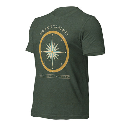 Uranographia vintage celestial chart astronomy tee — Heather Forest, front-right