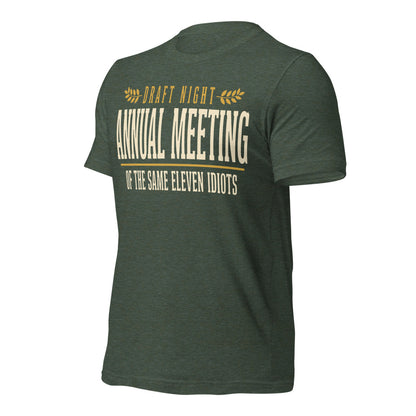 Annual Meeting of the Same Eleven Idiots funny fantasy football draft tee — Heather Forest, front-right