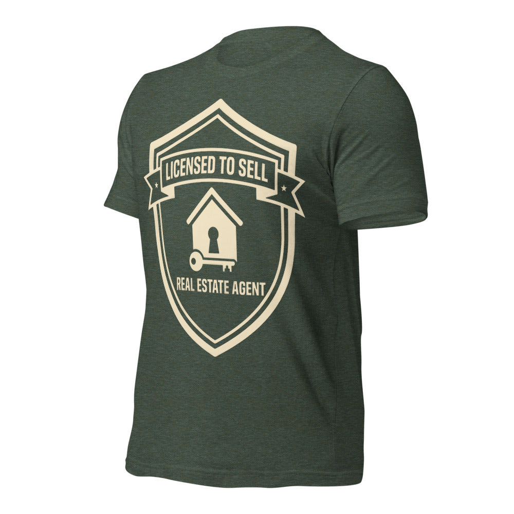 Licensed to Sell real estate agent tee — Heather Forest, front-right