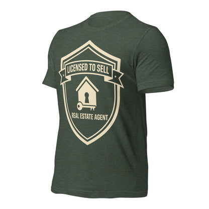 Licensed to Sell real estate agent tee — Heather Forest, front-right