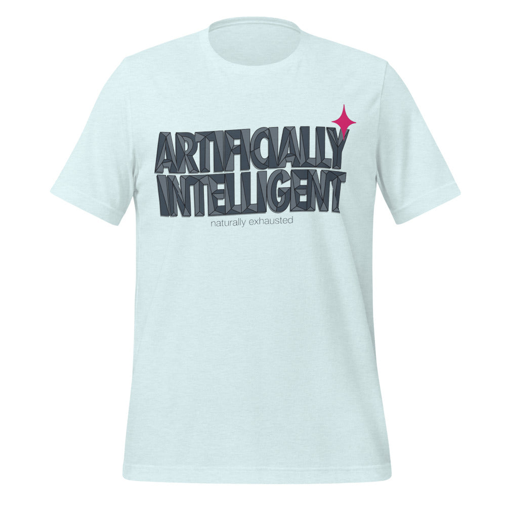 Artificially Intelligent funny AI t-shirt — Heather Ice Blue, front