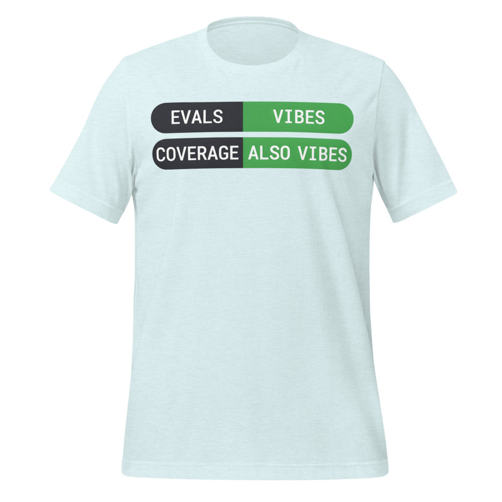 Eval Suite Vibes agentic AI engineer tee — Heather Ice Blue, front