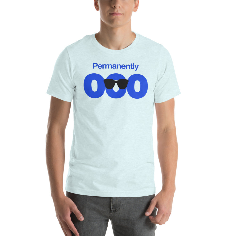 Permanently OOO out of office unisex t-shirt — Heather Ice Blue, on model