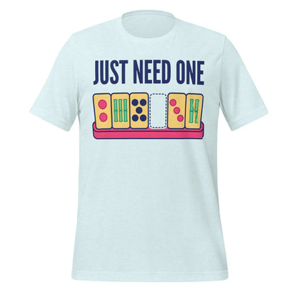 Just Need One funny mahjong tee — Heather Ice Blue, front