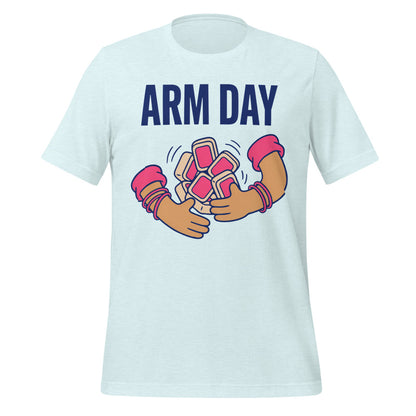 Arm Day funny mahjong tee — Heather Ice Blue, front