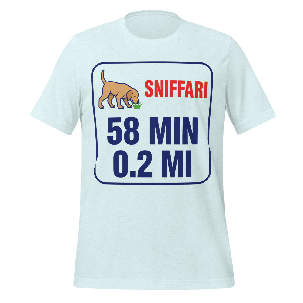 Sniff Walk Recap funny dog dad tee — Heather Ice Blue, front