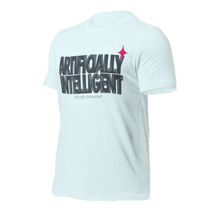 Artificially Intelligent funny AI t-shirt — Heather Ice Blue, front-right