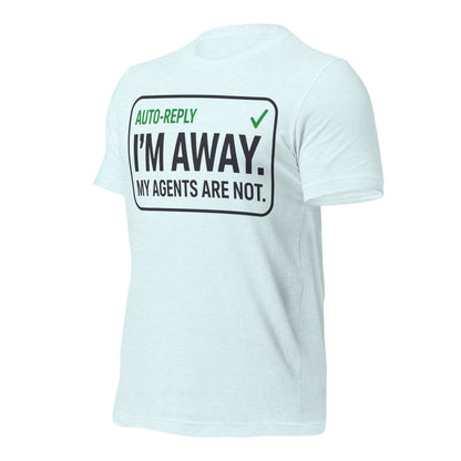Auto-Reply agentic AI engineer tee — Heather Ice Blue, front-right
