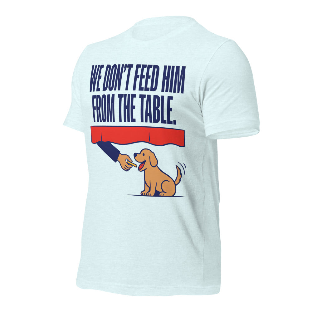 From The Table funny dog dad tee — Heather Ice Blue, front-right