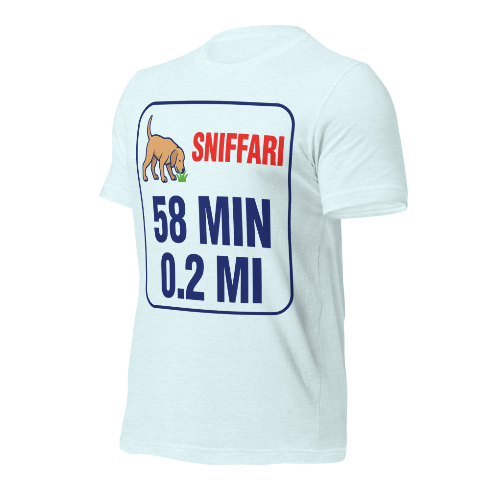 Sniff Walk Recap funny dog dad tee — Heather Ice Blue, front-right