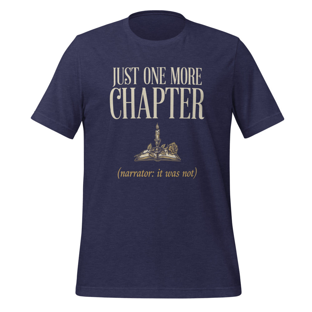 Just One More Chapter book lover dark academia tee — Heather Midnight Navy, front