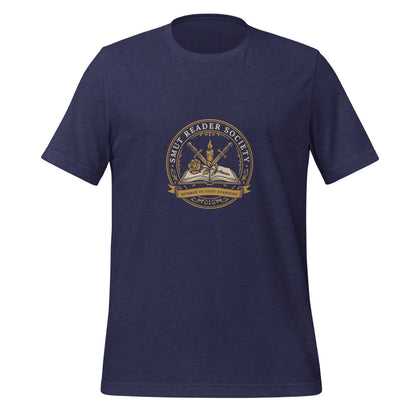 Smut Reader Society book lover dark academia tee — Heather Midnight Navy, front
