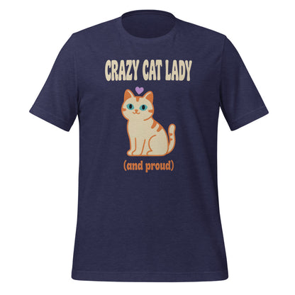 Crazy Cat Lady and Proud retro Y2K tee — Heather Midnight Navy, front