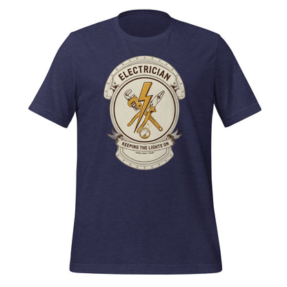 Electrician Journeyman trade crest tee — Heather Midnight Navy, front