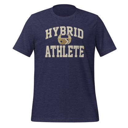 Hybrid Athlete vintage varsity tee — Heather Midnight Navy, front