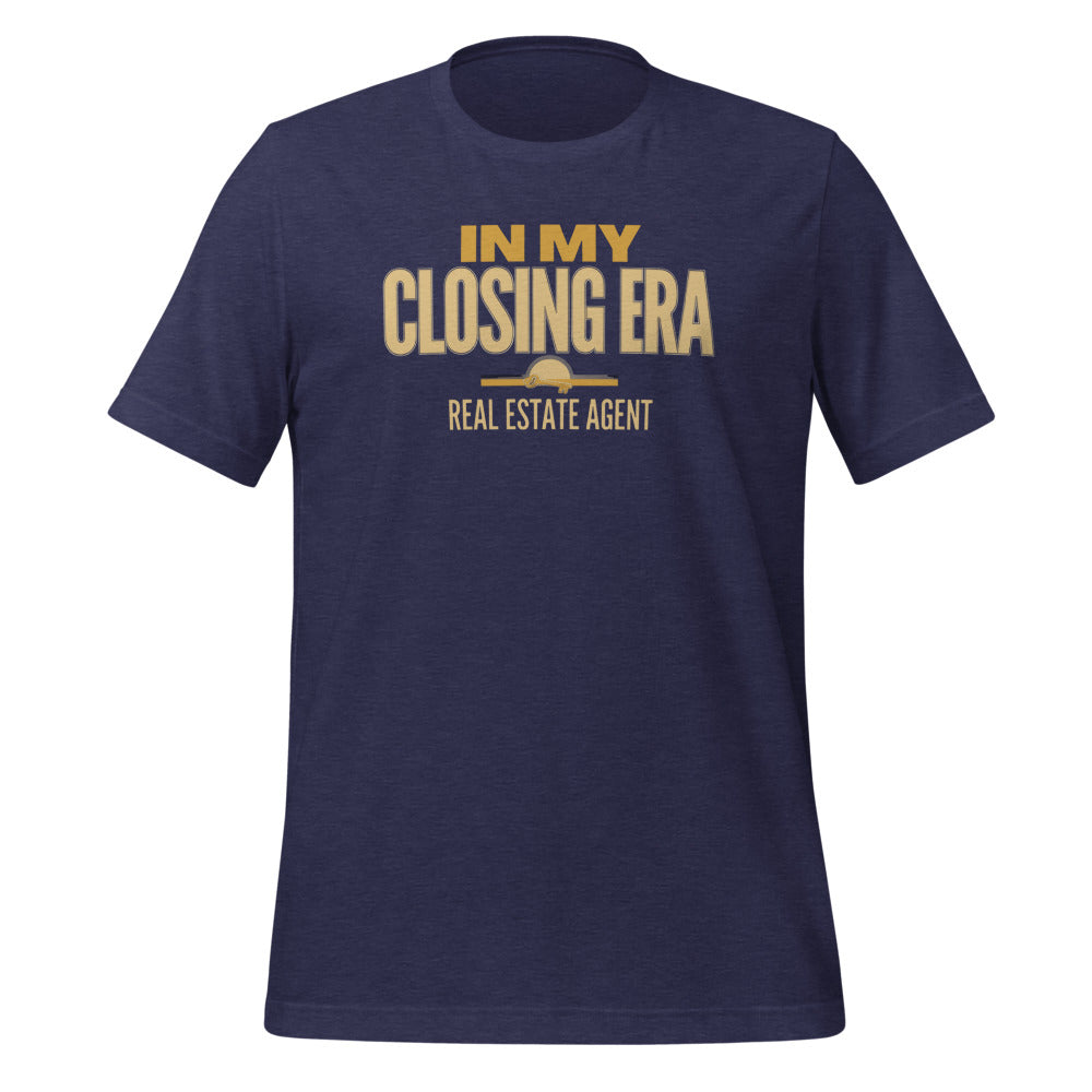 In My Closing Era real estate agent tee — Heather Midnight Navy, front