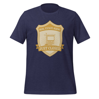 Just Closed real estate agent tee — Heather Midnight Navy, front