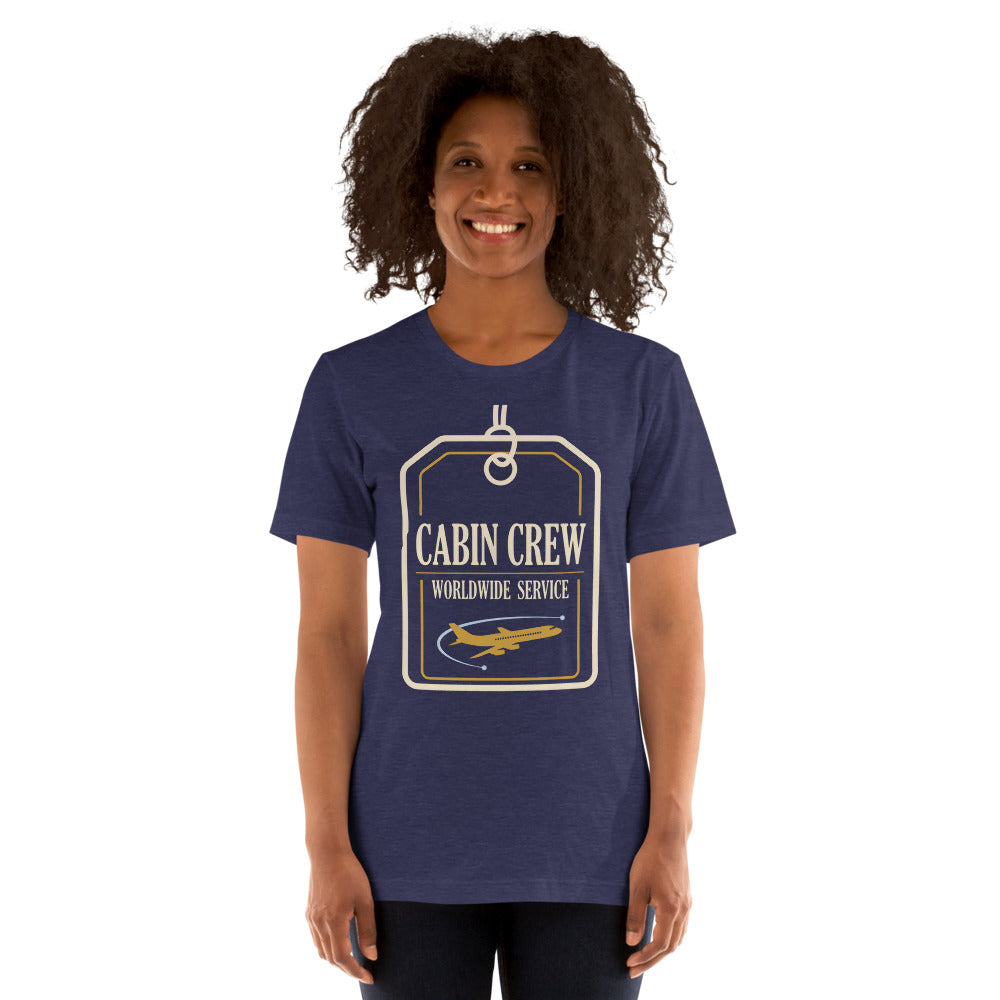 Worldwide Service cabin crew tee — Heather Midnight Navy, on model