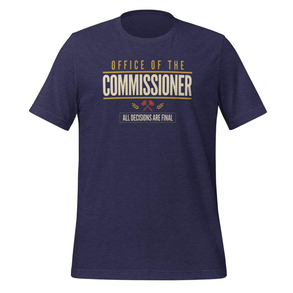 Office of the Commissioner fantasy football draft tee — Heather Midnight Navy, front