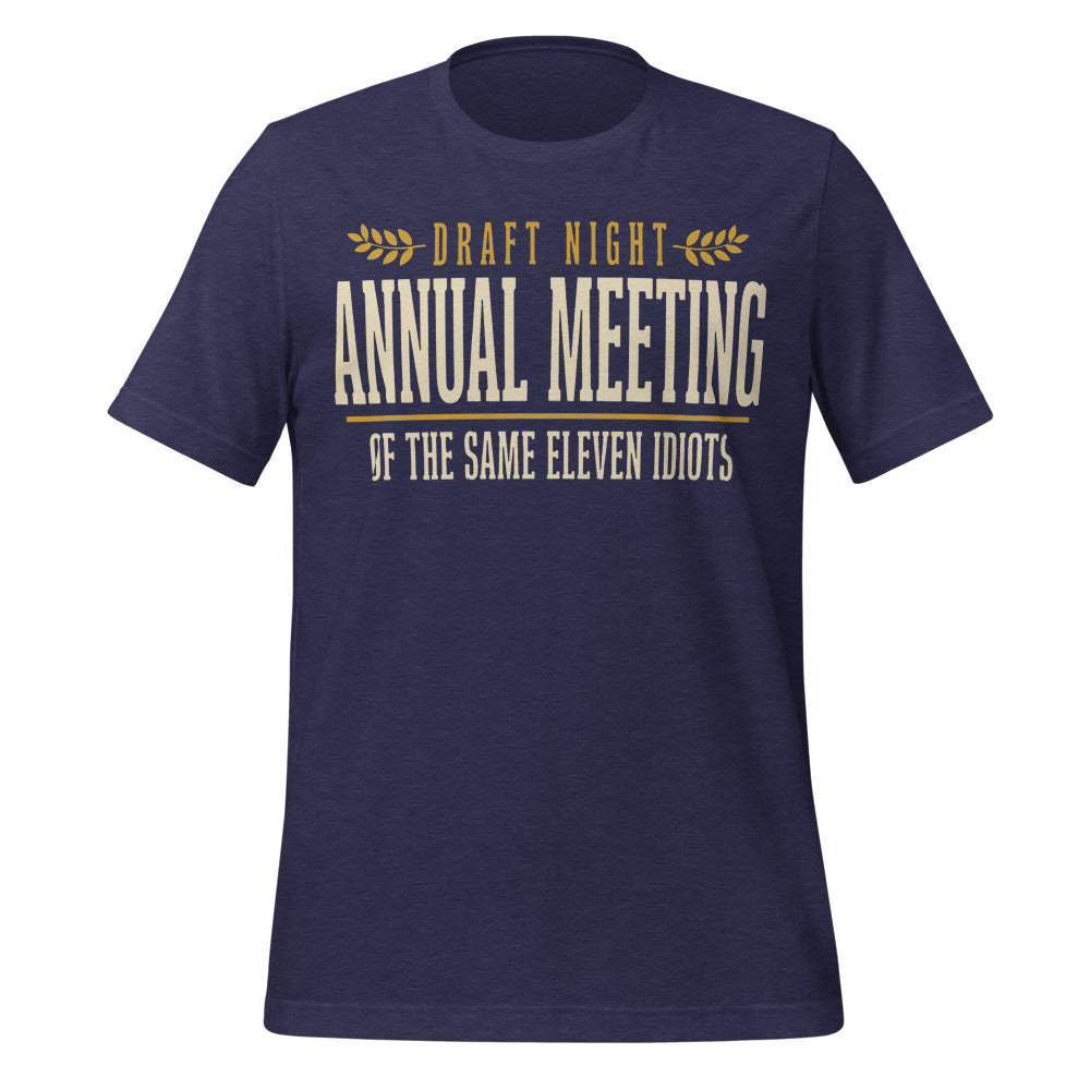 Annual Meeting of the Same Eleven Idiots funny fantasy football draft tee — Heather Midnight Navy, front