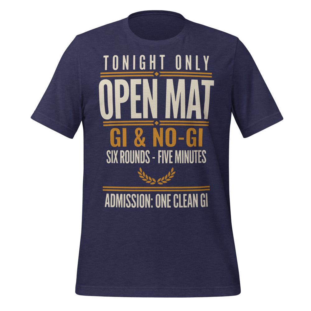 Open Mat Tonight Brazilian jiu jitsu t-shirt — Heather Midnight Navy, front