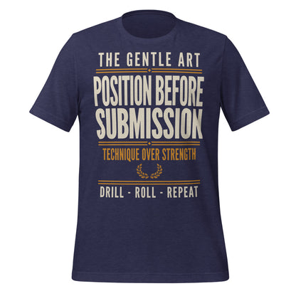 Position Before Submission Brazilian jiu jitsu t-shirt — Heather Midnight Navy, front