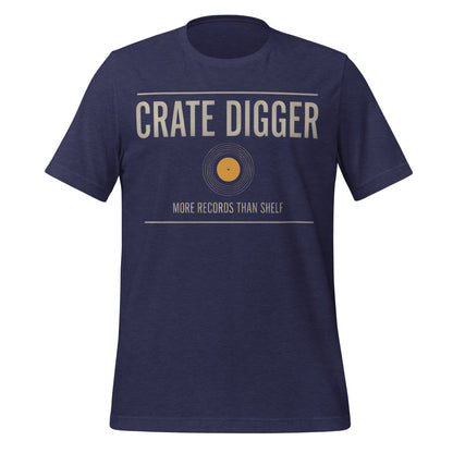 Crate Digger vinyl record tee — Heather Midnight Navy, front