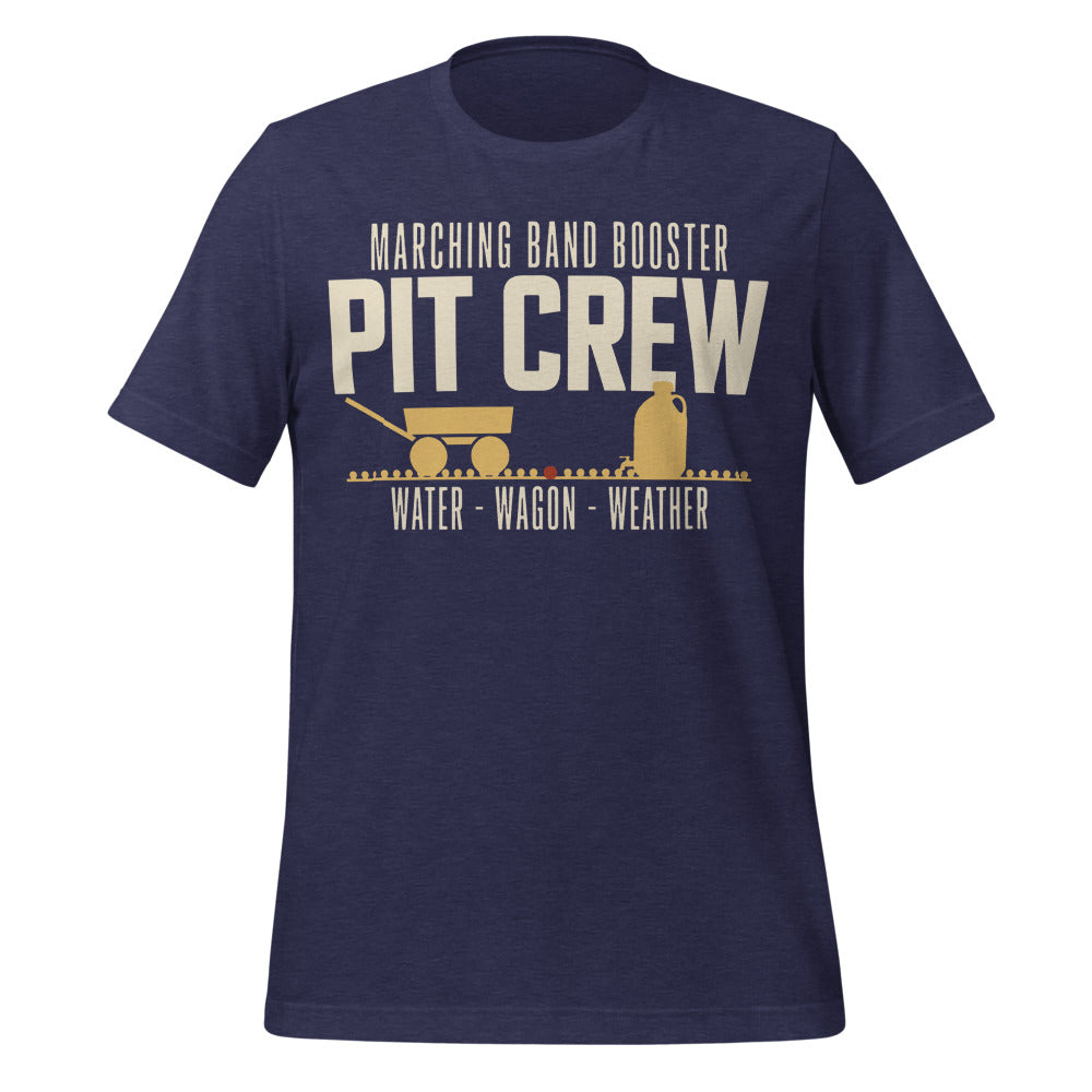 Pit Crew marching band booster t-shirt — Heather Midnight Navy, front