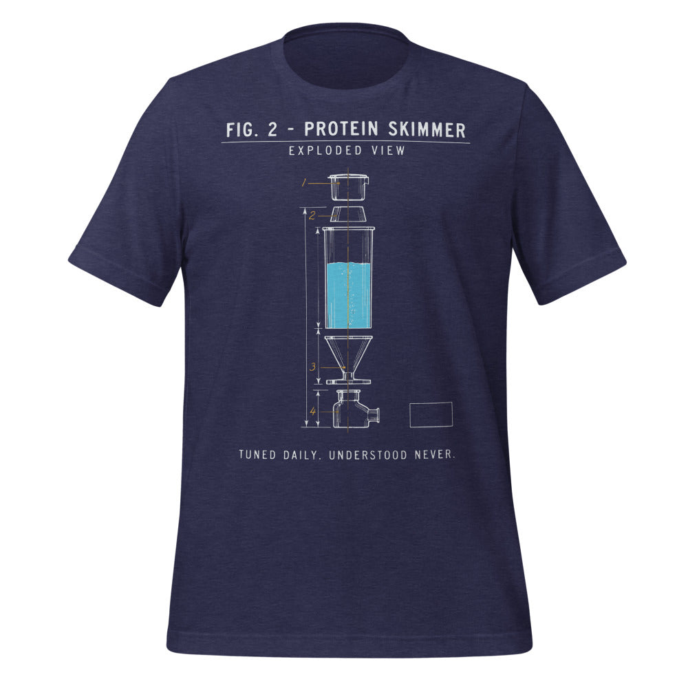 Protein Skimmer Exploded View reef tank saltwater aquarium t-shirt — Heather Midnight Navy, front