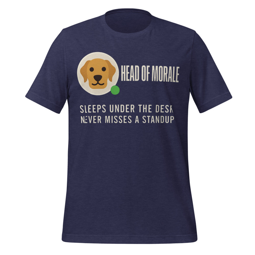 Head of Morale dog profile card unisex t-shirt — Heather Midnight Navy, front