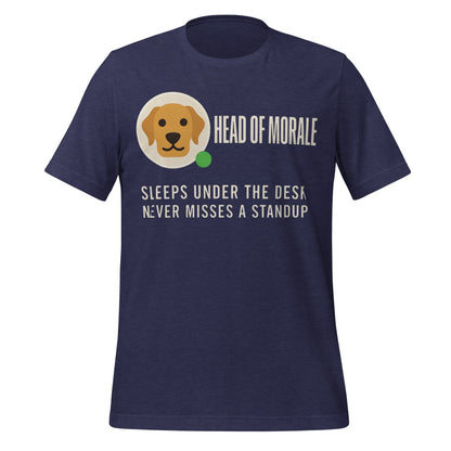 Head of Morale dog profile card unisex t-shirt — Heather Midnight Navy, front