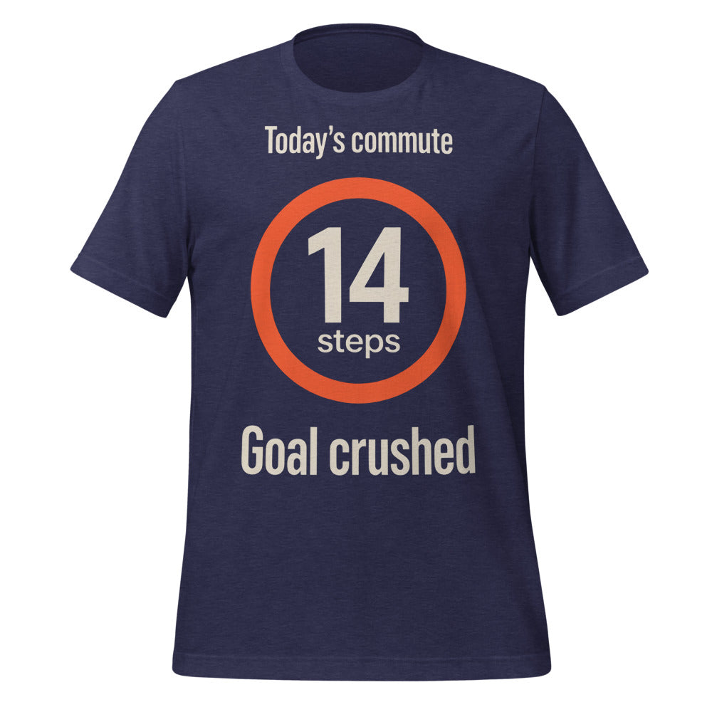 Today's Commute 14 Steps work from home unisex t-shirt — Heather Midnight Navy, front
