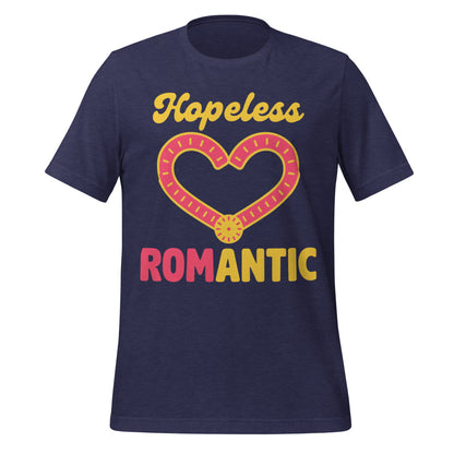 Hopeless ROMantic funny physical therapy tee — Heather Midnight Navy, front