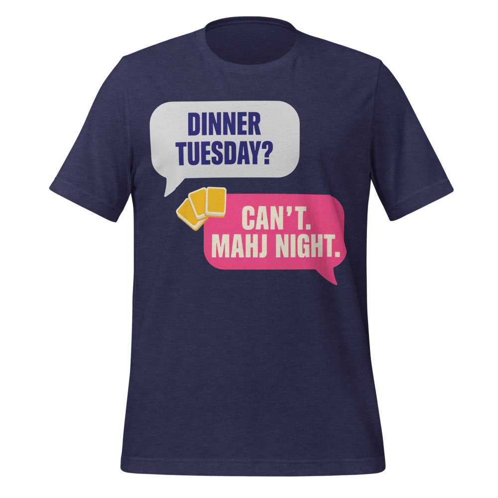 Mahj Night funny mahjong tee — Heather Midnight Navy, front