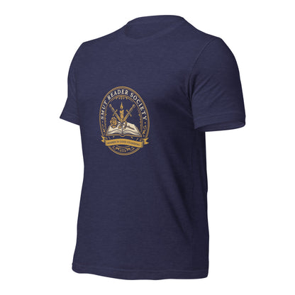 Smut Reader Society book lover dark academia tee — Heather Midnight Navy, front-right