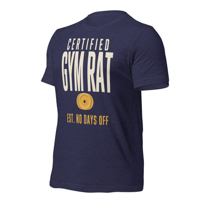 Certified Gym Rat vintage athletic tee — Heather Midnight Navy, front-right