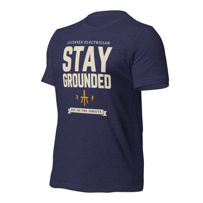 Stay Grounded funny electrician tee — Heather Midnight Navy, front-right