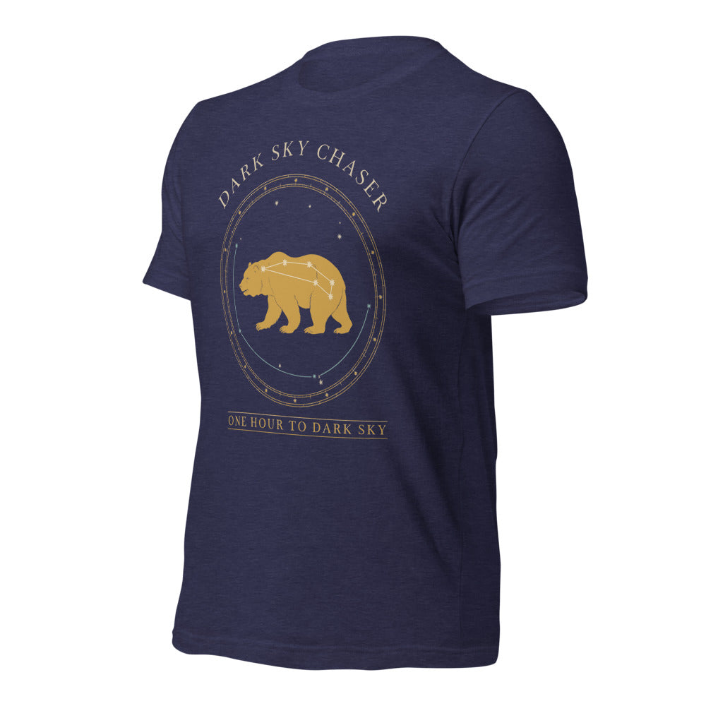 Dark Sky Chaser Ursa Major constellation astronomy tee — Heather Midnight Navy, front-right