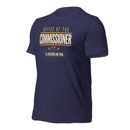 Office of the Commissioner fantasy football draft tee — Heather Midnight Navy, front-right