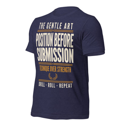 Position Before Submission Brazilian jiu jitsu t-shirt — Heather Midnight Navy, front-right