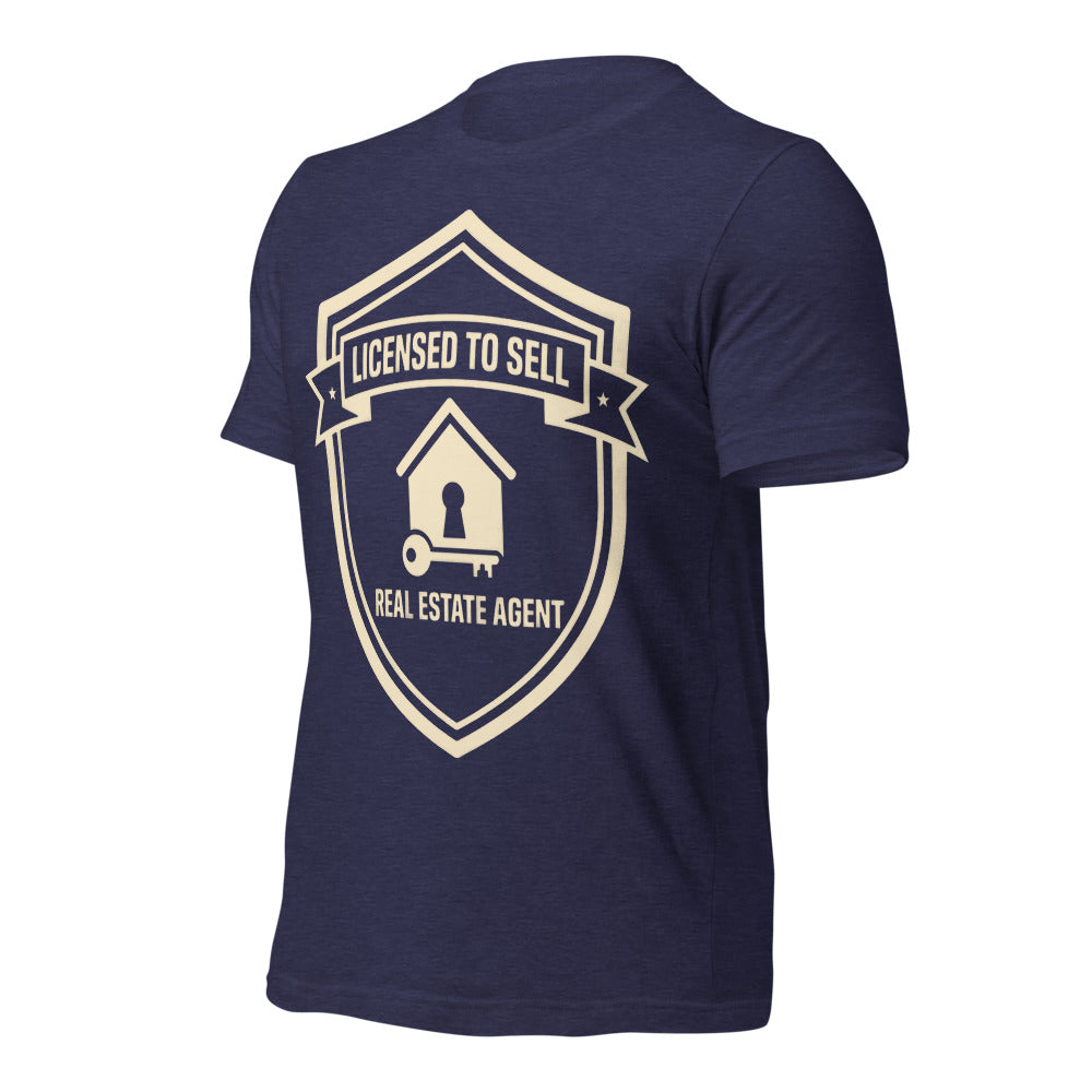Licensed to Sell real estate agent tee — Heather Midnight Navy, front-right