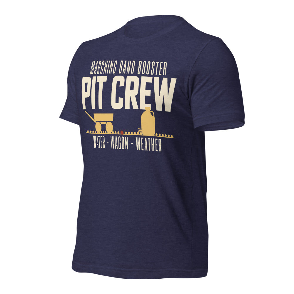 Pit Crew marching band booster t-shirt — Heather Midnight Navy, front-right